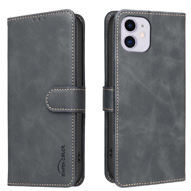 

For iPhone 12 Solid Color Calfskin Texture RFID Vegan Leather Phone Case(Black)