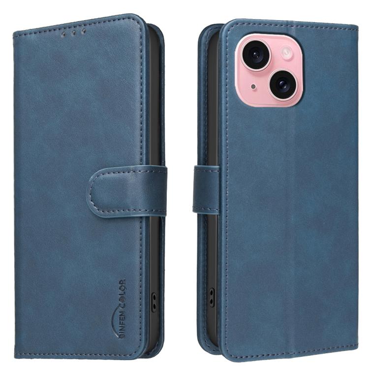 

For iPhone 13 / 14 Solid Color Calfskin Texture RFID Vegan Leather Phone Case(Blue)