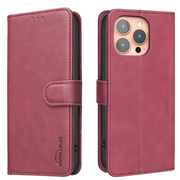 For iPhone 15 Pro Solid Color Calfskin Texture RFID Vegan Leather Phone Case(Red)