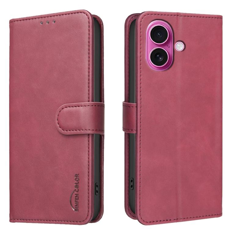 

For iPhone 16 Plus Solid Color Calfskin Texture RFID Vegan Leather Phone Case(Red)