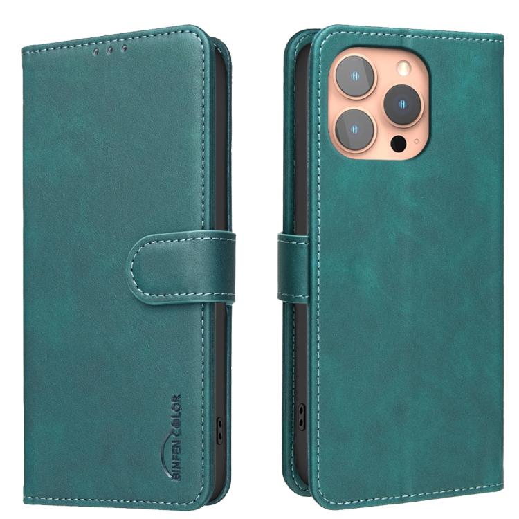 

For iPhone 16 Pro Solid Color Calfskin Texture RFID Vegan Leather Phone Case(Green)