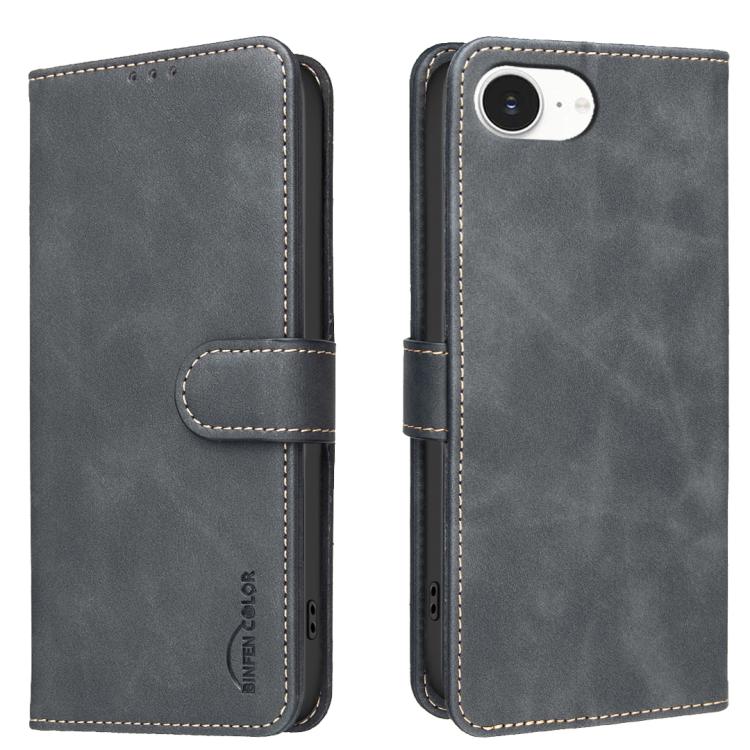 

For iPhone 16e / 17e Solid Color Calfskin Texture RFID Vegan Leather Phone Case(Black)