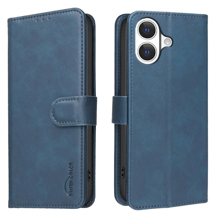 

For iPhone 17 Solid Color Calfskin Texture RFID Vegan Leather Phone Case(Blue)
