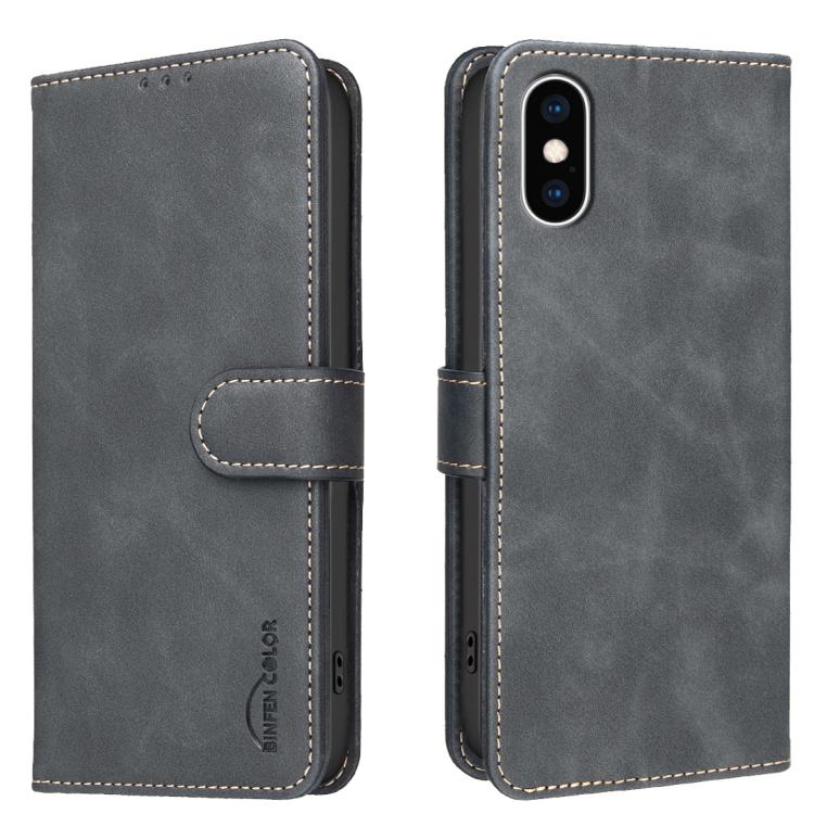 

For iPhone XS Max Solid Color Calfskin Texture RFID Vegan Leather Phone Case(Black)