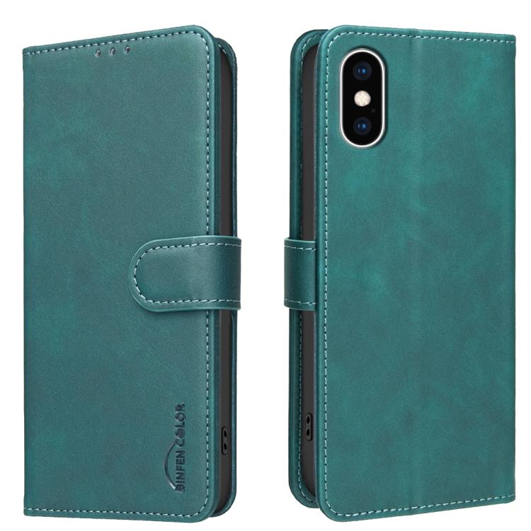 For iPhone XS Max Solid Color Calfskin Texture RFID Vegan Leather Phone Case(Green)