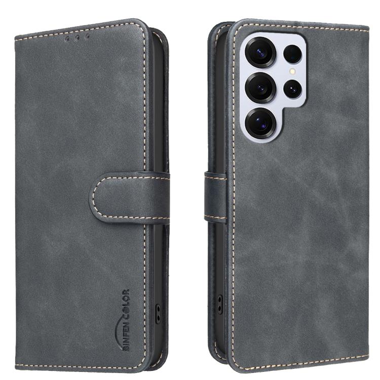 

For Samsung Galaxy S24 Ultra 5G Solid Color Calfskin Texture RFID Vegan Leather Phone Case(Black)