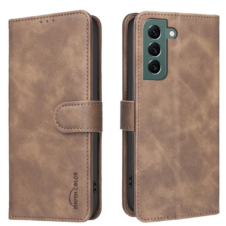 For Samsung Galaxy S25+ 5G Solid Color Calfskin Texture RFID Vegan Leather Phone Case(Brown)