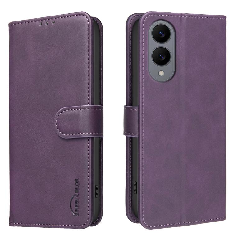 

For Samsung Galaxy S25 Edge 5G Solid Color Calfskin Texture RFID Vegan Leather Phone Case(Purple)
