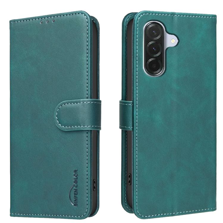

For Samsung Galaxy S25 FE 5G Solid Color Calfskin Texture RFID Vegan Leather Phone Case(Green)