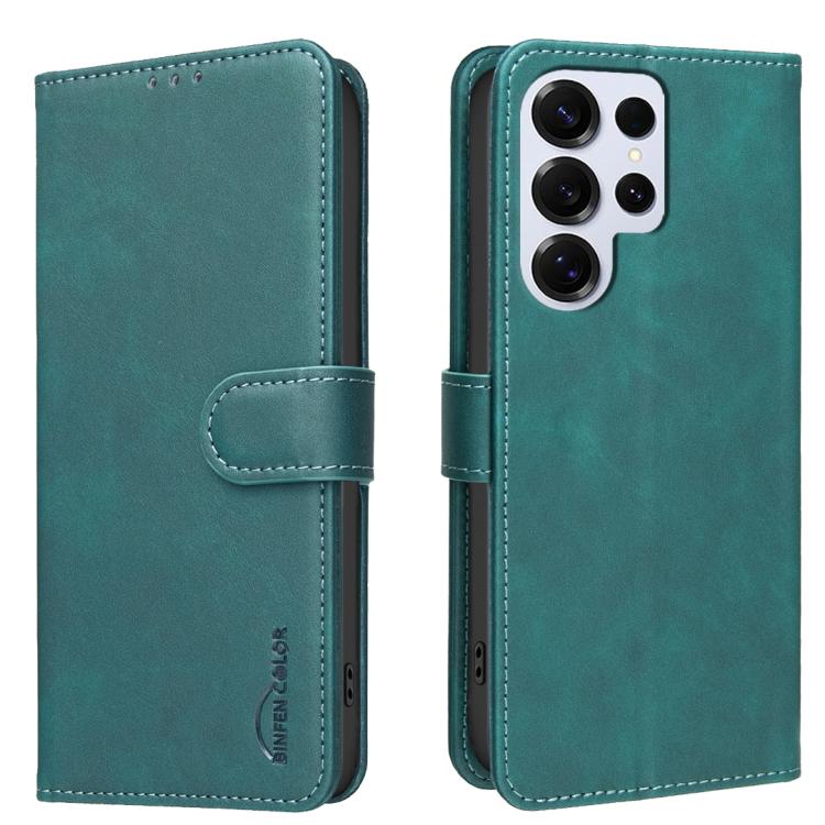 

For Samsung Galaxy S25 Ultra 5G Solid Color Calfskin Texture RFID Vegan Leather Phone Case(Green)