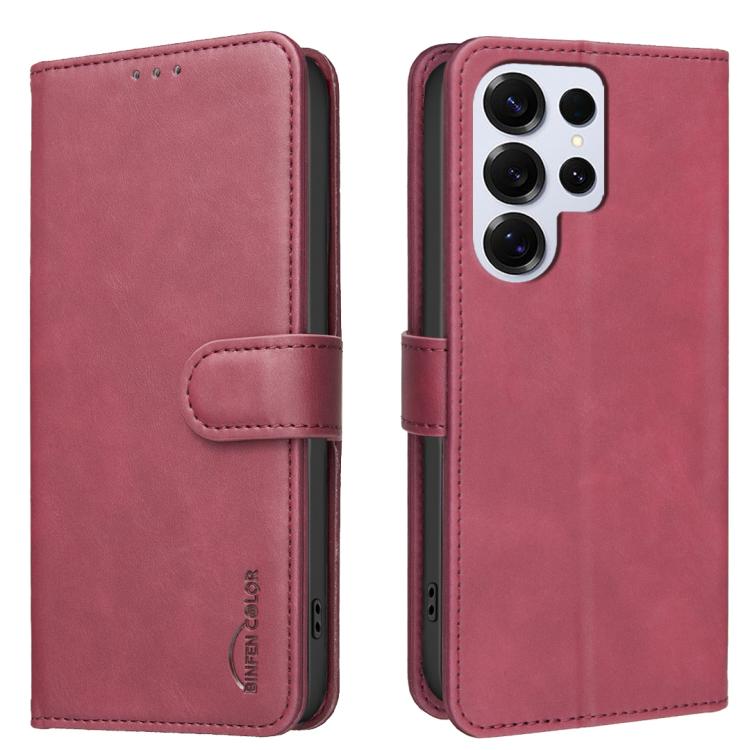 

For Samsung Galaxy S25 Ultra 5G Solid Color Calfskin Texture RFID Vegan Leather Phone Case(Red)