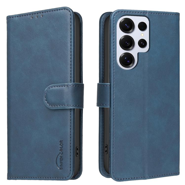 

For Samsung Galaxy S26 Ultra 5G Solid Color Calfskin Texture RFID Vegan Leather Phone Case(Blue)