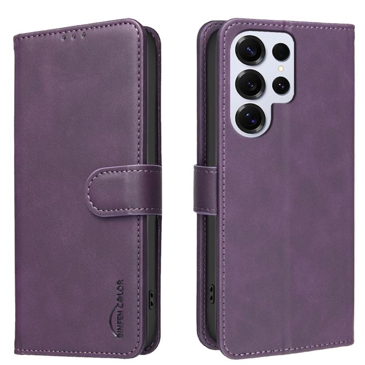 

For Samsung Galaxy S26 Ultra 5G Solid Color Calfskin Texture RFID Vegan Leather Phone Case(Purple)