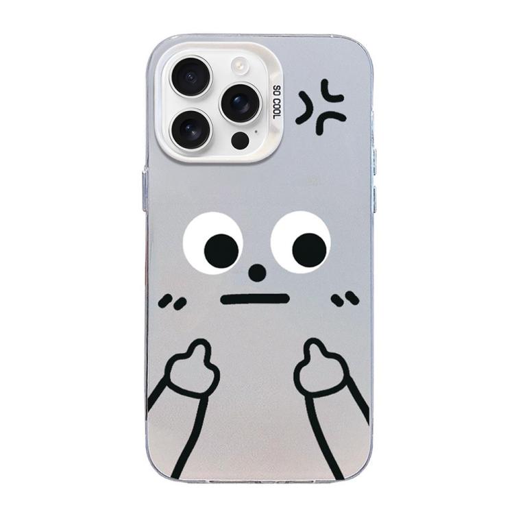 For iPhone 16 Pro Max Little Man Gestures Colored Silver Frosted PC Hybrid TPU Phone Case(Angry Hands Scorn)