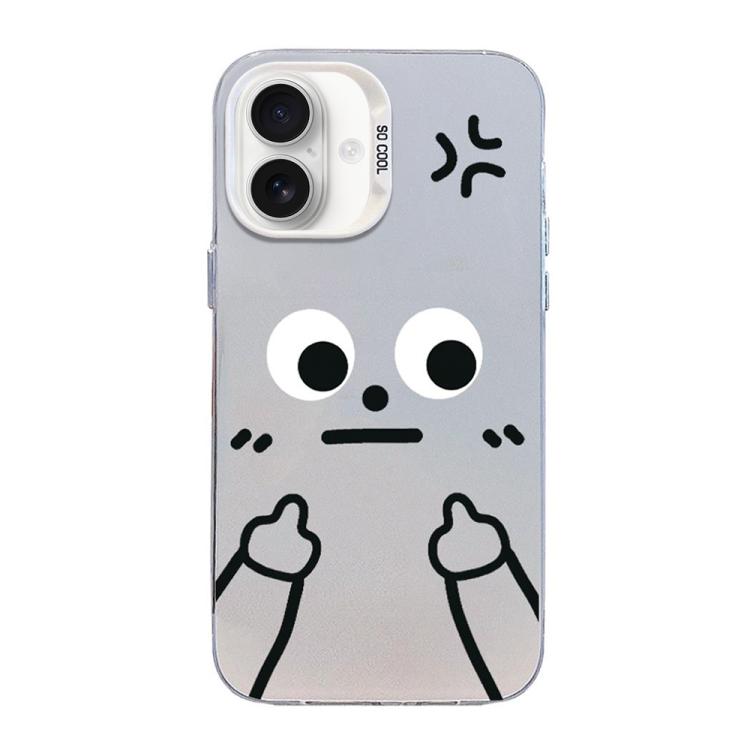 For iPhone 16 Little Man Gestures Colored Silver Frosted PC Hybrid TPU Phone Case(Angry Hands Scorn)