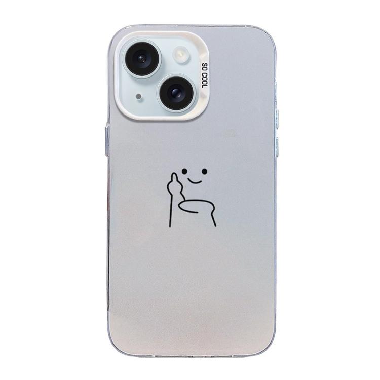 For iPhone 15 Plus Little Man Gestures Colored Silver Frosted PC Hybrid TPU Phone Case(Petty People Despise)