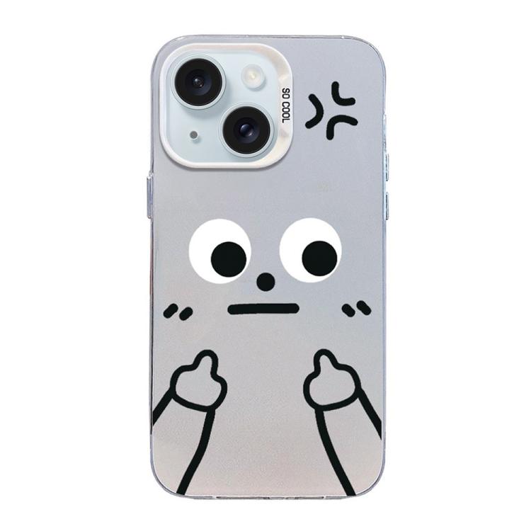 For iPhone 15 Little Man Gestures Colored Silver Frosted PC Hybrid TPU Phone Case(Angry Hands Scorn)