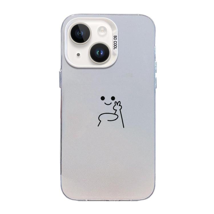 For iPhone 14 Little Man Gestures Colored Silver Frosted PC Hybrid TPU Phone Case(Little Man Biye)