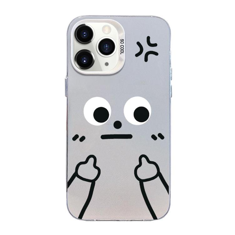 For iPhone 11 Pro Little Man Gestures Colored Silver Frosted PC Hybrid TPU Phone Case(Angry Hands Scorn)