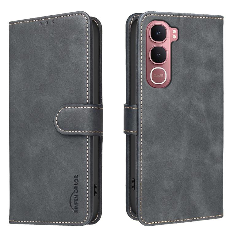 

For vivo Y31 5G 2025 Solid Color Calfskin Texture RFID Vegan Leather Phone Case(Black)
