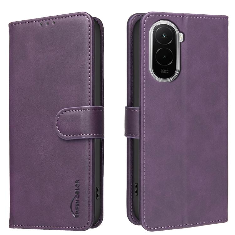 

For Xiaomi Poco M7 4G 169mm Solid Color Calfskin Texture RFID Vegan Leather Phone Case(Purple)