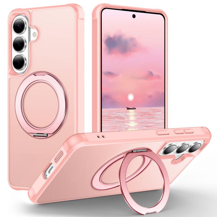 

For Samsung Galaxy S26+ 5G Skin-Feel Rotary Damping Bracket MagSafe Phone Case(Pink)