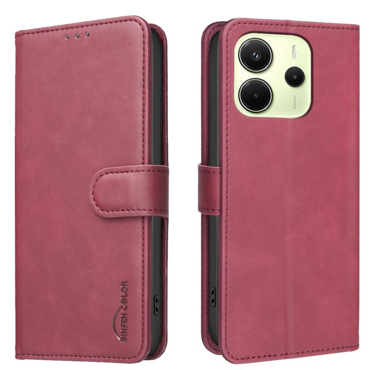 

For Redmi Note 14 4G 164.84mm Solid Color Calfskin Texture RFID Vegan Leather Phone Case(Red)