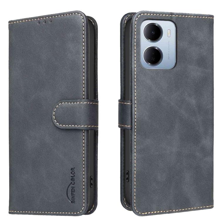

For Redmi 15a 5G Solid Color Calfskin Texture RFID Vegan Leather Phone Case(Black)