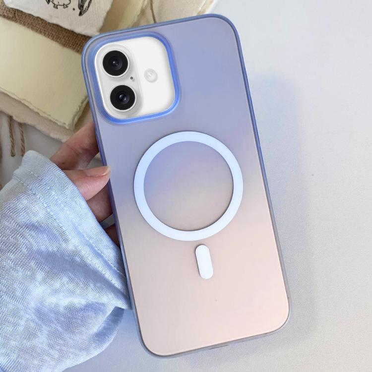 

For iPhone 16 Plus Frosted Gradient TPU Magnetic Phone Case(Blue)