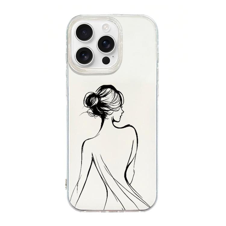 For iPhone 16 Pro Transparent Frame IMD Cream Phone Case(Line Beautiful Back)
