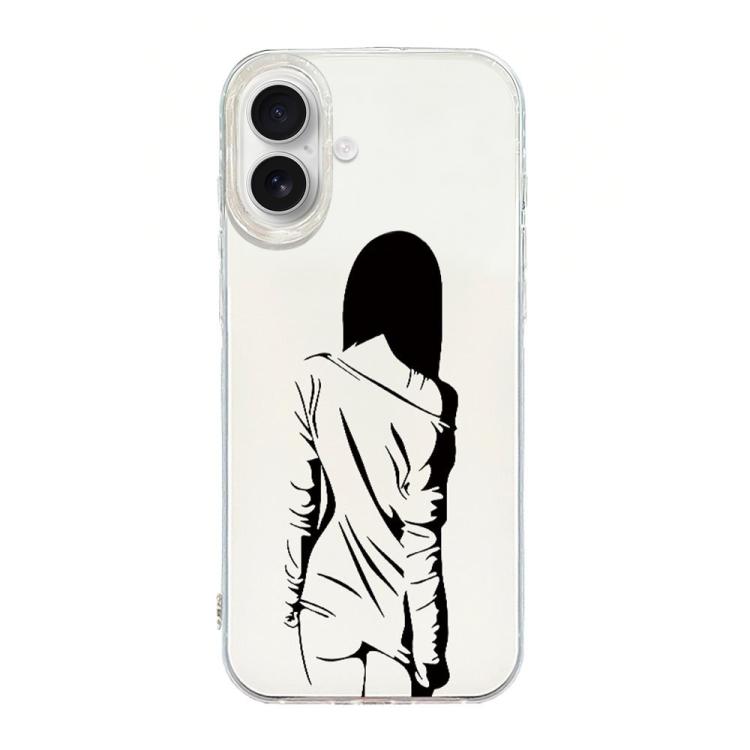 

For iPhone 16 Plus Transparent Frame IMD Cream Phone Case(Line Back View)