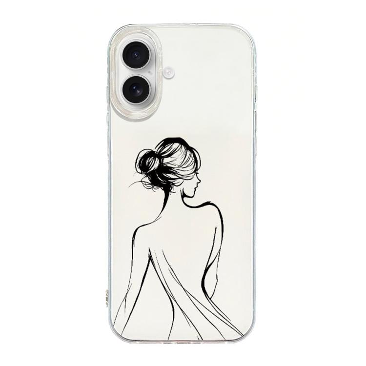 For iPhone 16 Plus Transparent Frame IMD Cream Phone Case(Line Beautiful Back)