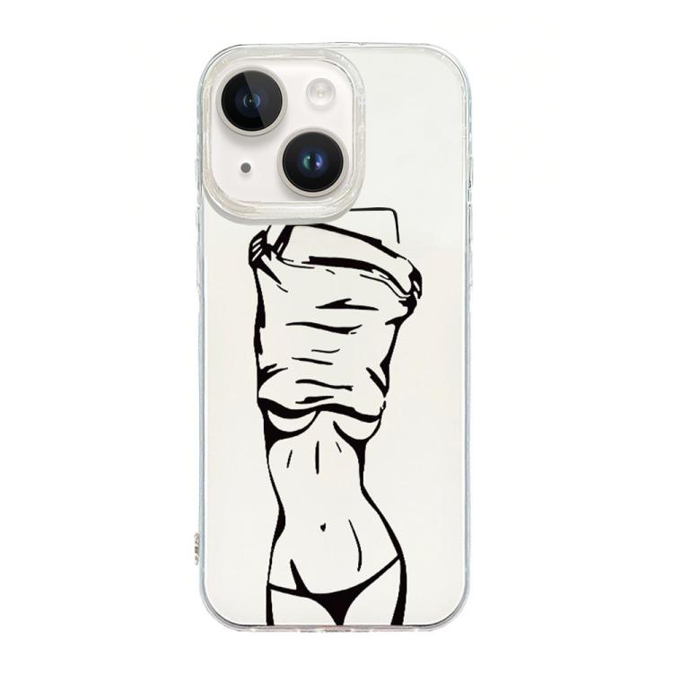 For iPhone 15 Plus Transparent Frame IMD Cream Phone Case(Line Girl)