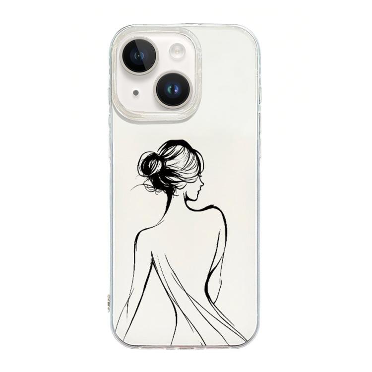 For iPhone 15 Transparent Frame IMD Cream Phone Case(Line Beautiful Back)