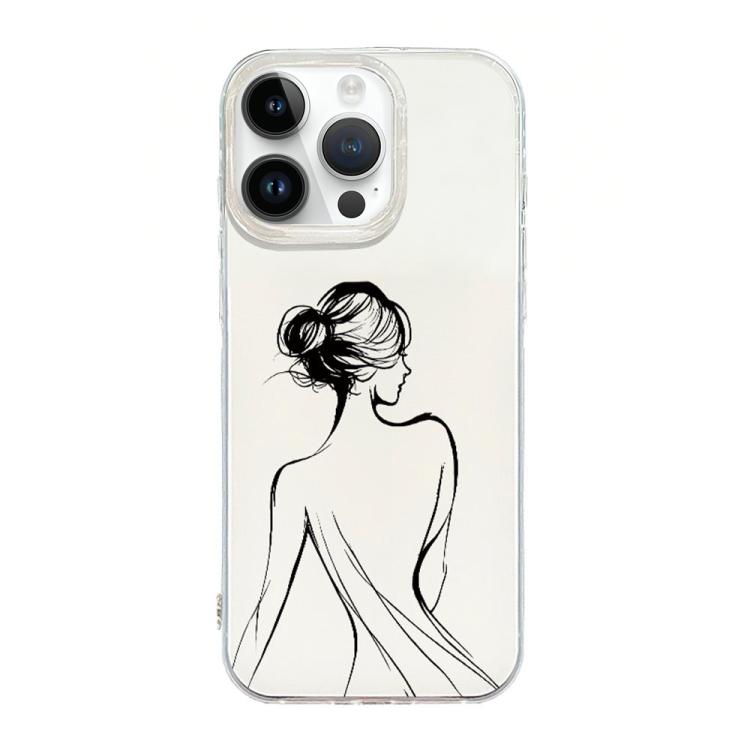

For iPhone 14 Pro Transparent Frame IMD Cream Phone Case(Line Beautiful Back)