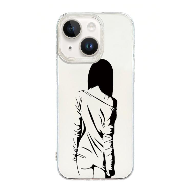 For iPhone 14 Transparent Frame IMD Cream Phone Case(Line Back View)