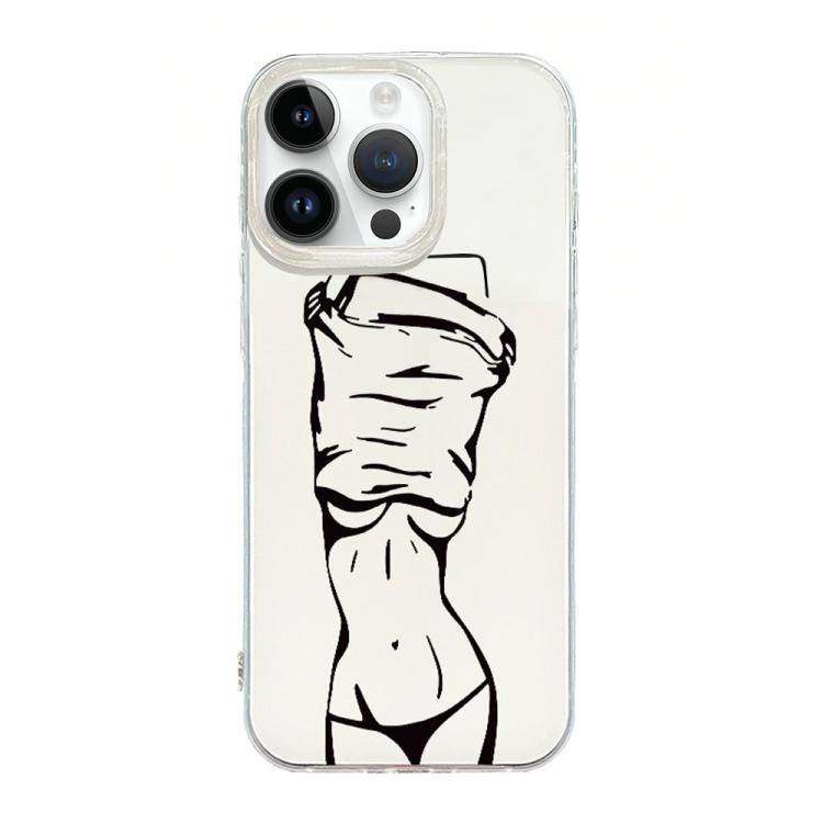 For iPhone 12 Pro Transparent Frame IMD Cream Phone Case(Line Girl)