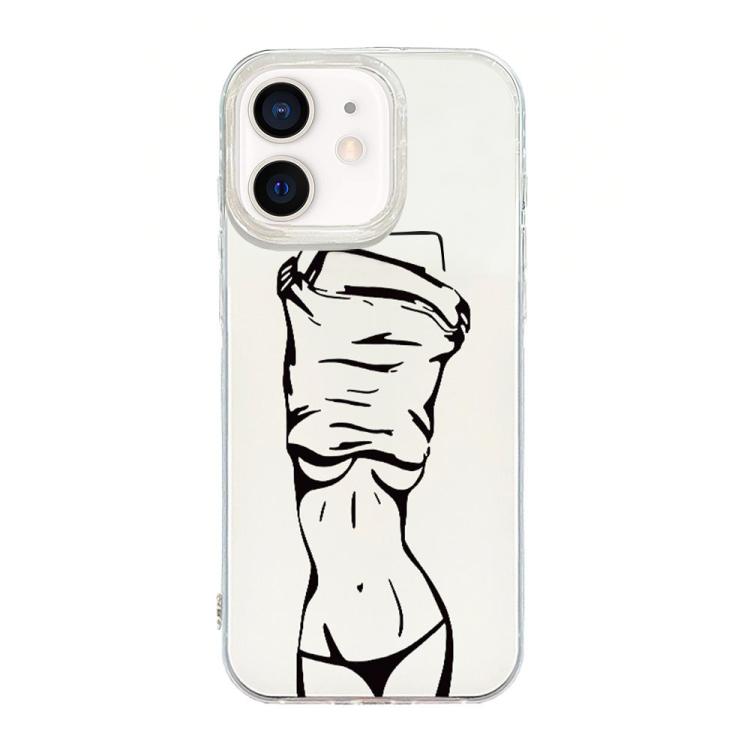 For iPhone 12 Transparent Frame IMD Cream Phone Case(Line Girl)