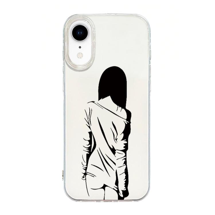 

For iPhone XR Transparent Frame IMD Cream Phone Case(Line Back View)