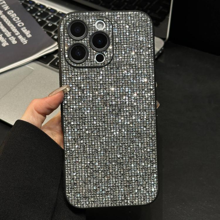 

For iPhone 16 Pro Acrylic Rhinestone Full Coverage Phone Case(Silver Grey)