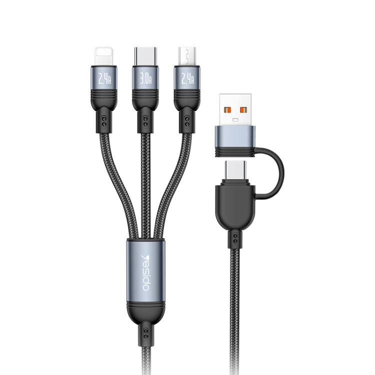 

Yesido CA203 4 in 1 USB and Type-C to Type-C, 8 Pin, Micro USB 12W Multi-functional Charging Cable, Length: 1.2m(Black)