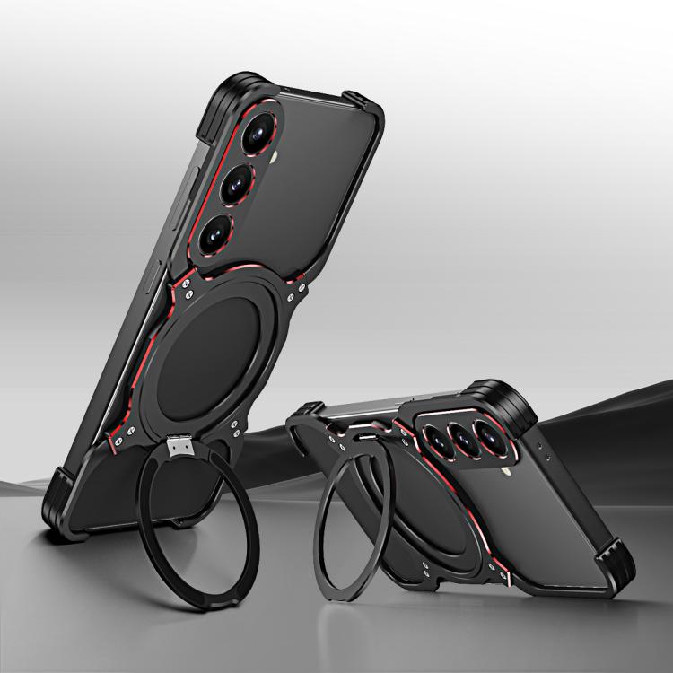 For Samsung Galaxy S26+ 5G Mechanical Arm Borderless MagSafe Holder Metal Phone Case(Black Red)