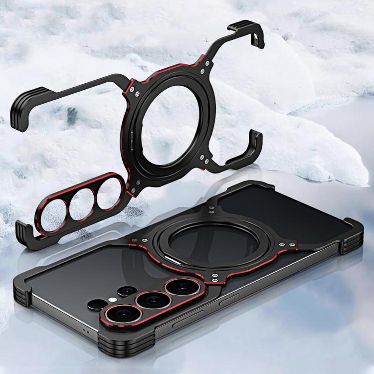 For Samsung Galaxy S26 Ultra 5G Mechanical Arm Borderless MagSafe Holder Metal Phone Case(Black Red)