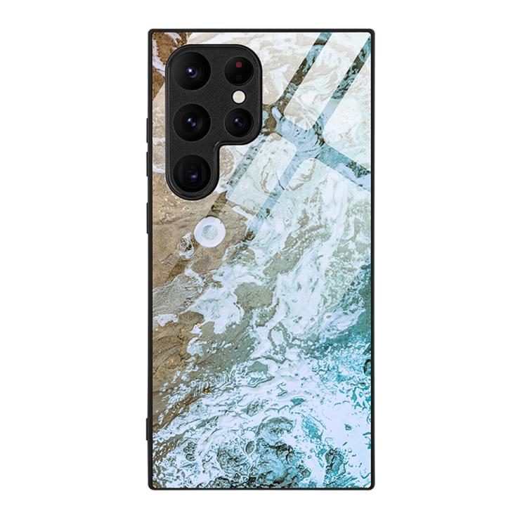 For Samsung Galaxy S26 Ultra 5G Marble Pattern Glass Protective Phone Case(Beach)