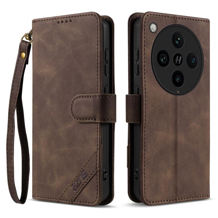 For OPPO Find X8 Pro AZNS A2 Series Tri-Card Wallet RFID Vegan Leather Phone Case with Strap(Brown)