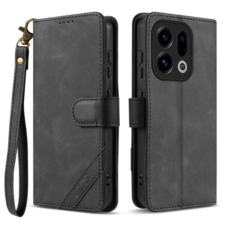 For OPPO Find X9 AZNS A2 Series Tri-Card Wallet RFID Vegan Leather Phone Case with Strap(Black)