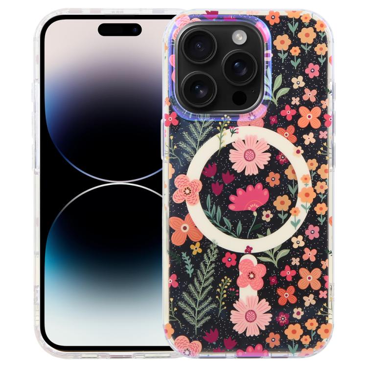 

For iPhone 14 Pro IMD Blue Light Jungle Series Magnetic Phone Case(Flower)
