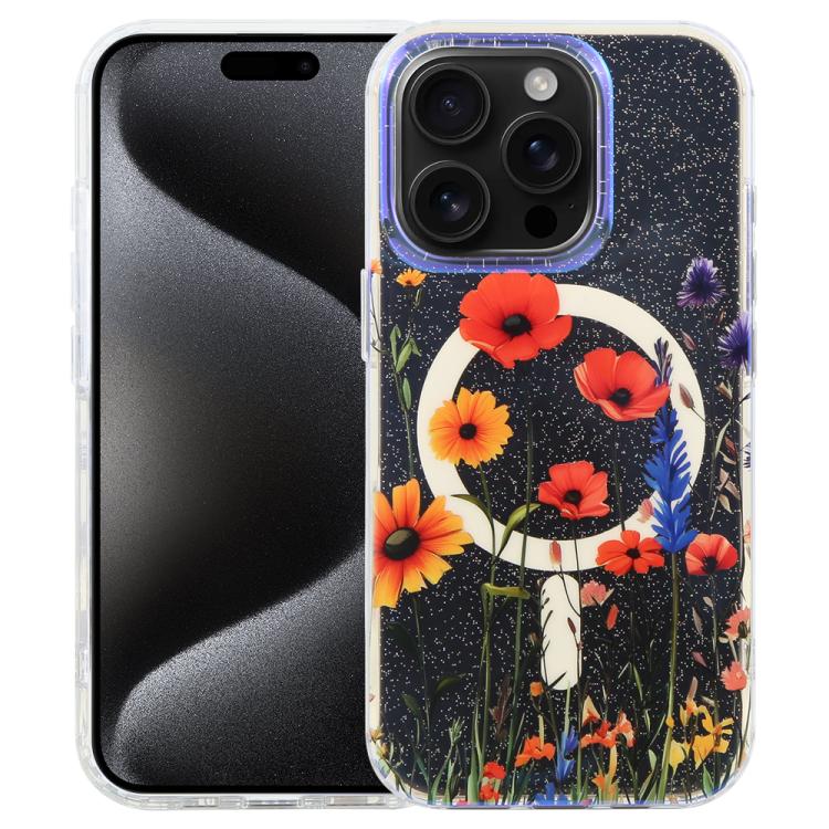 

For iPhone 15 Pro Max IMD Blue Light Jungle Series Magnetic Phone Case(Wind Chimes)