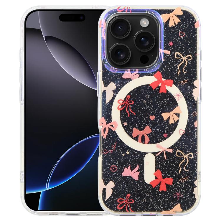 

For iPhone 16 Pro IMD Blue Light Jungle Series Magnetic Phone Case(Pink Knot)