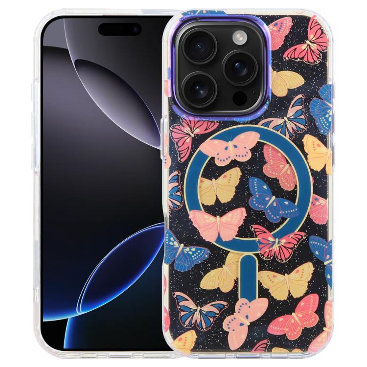 

For iPhone 16 Pro IMD Blue Light Jungle Series Magnetic Phone Case(Butterflies)